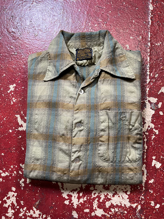 50s/60s Pendleton Green & Brown Loop Collar Long Sleeve Shirt