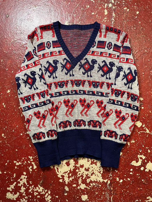 40s/50s Novelty Vee Neck Knit Sweater