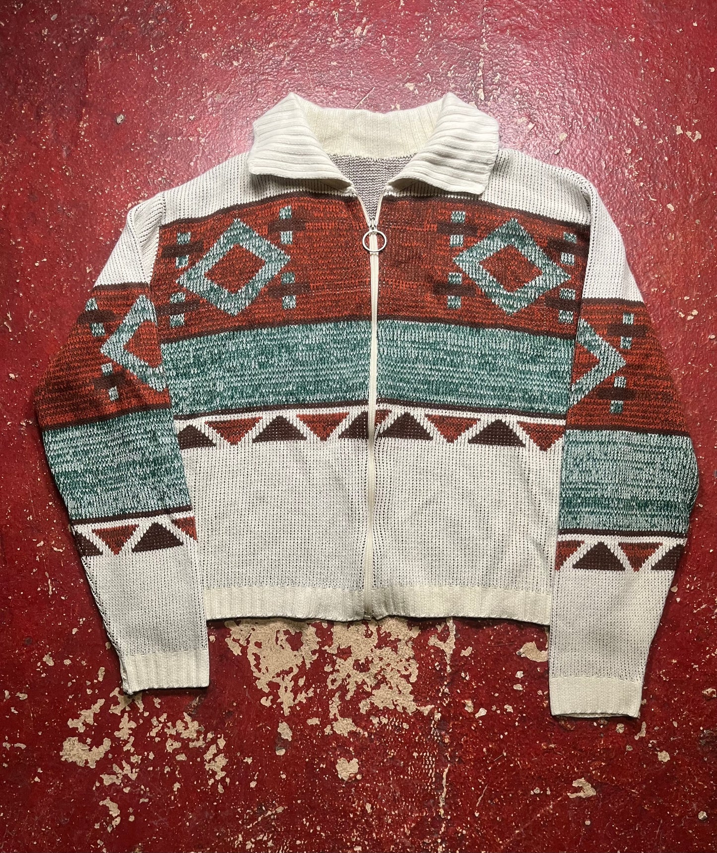 70s Full Zip Knit Sweater