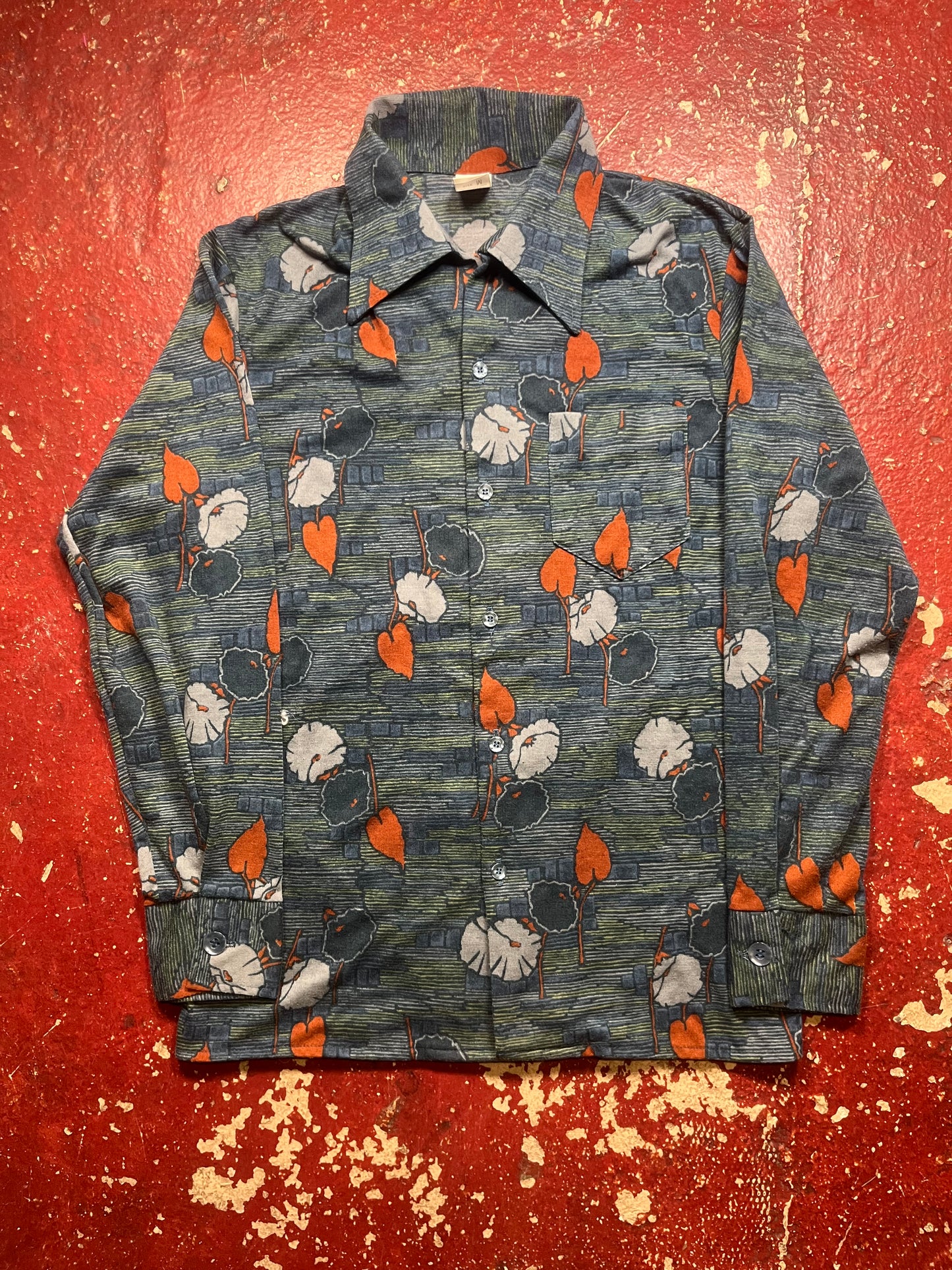 60s Jantzen Leaf Polyester Long Sleeve Button Up Shirt