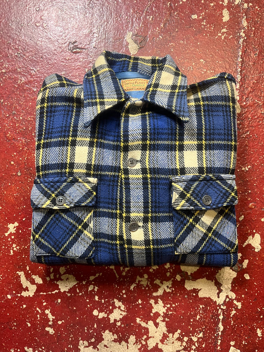 50s Campus Tartan Plaids Blue & Yellow Wool Flannel