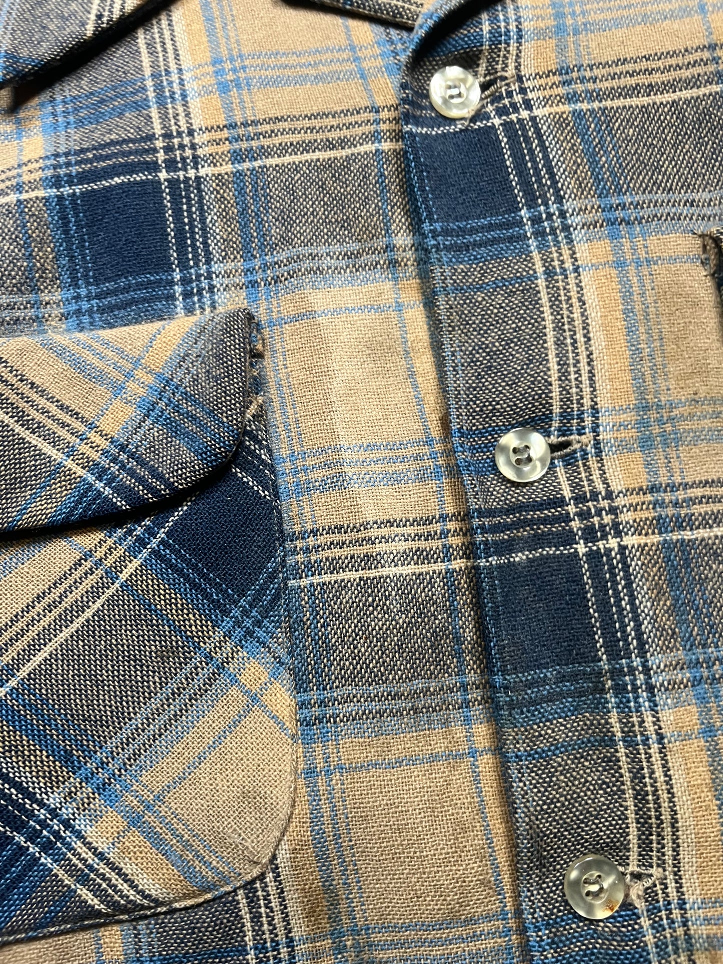 60s Pendleton Brown & Blue Loop Collar Board Shirt
