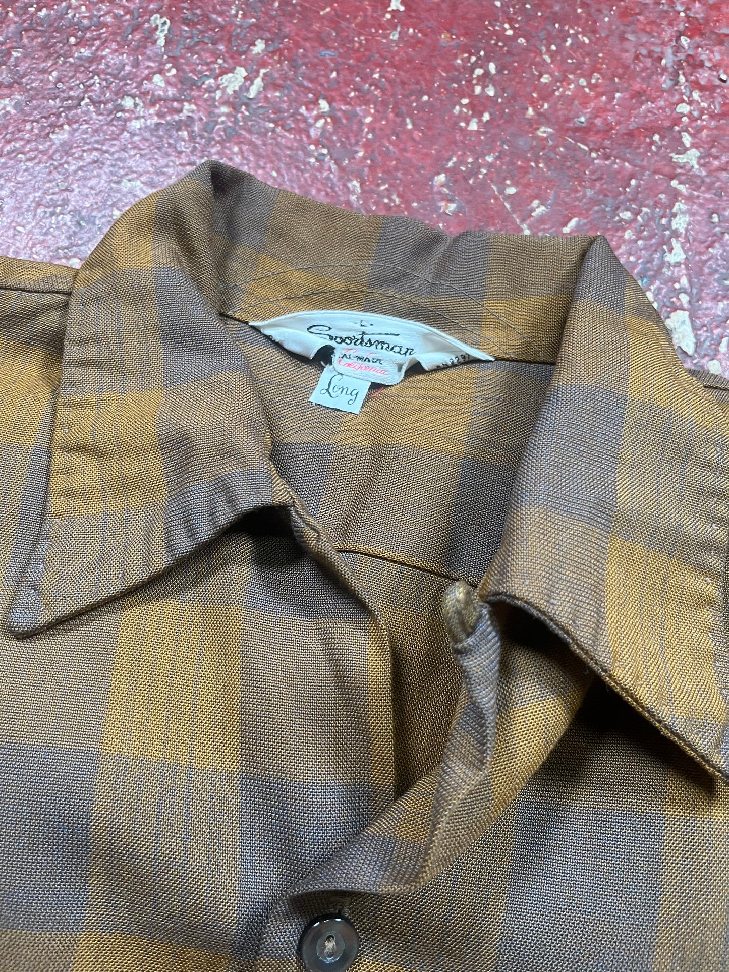 60s Sportswear Gabardine Loop Collar Long Sleeve Shirt