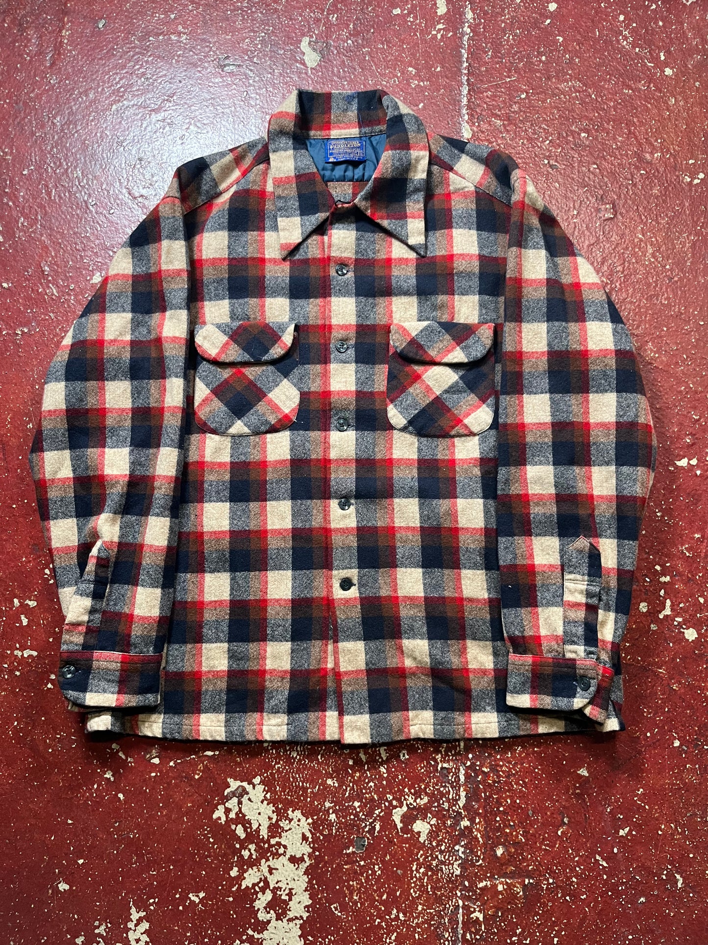 60s Pendleton Brown & Red Loop Collar Board Shirt