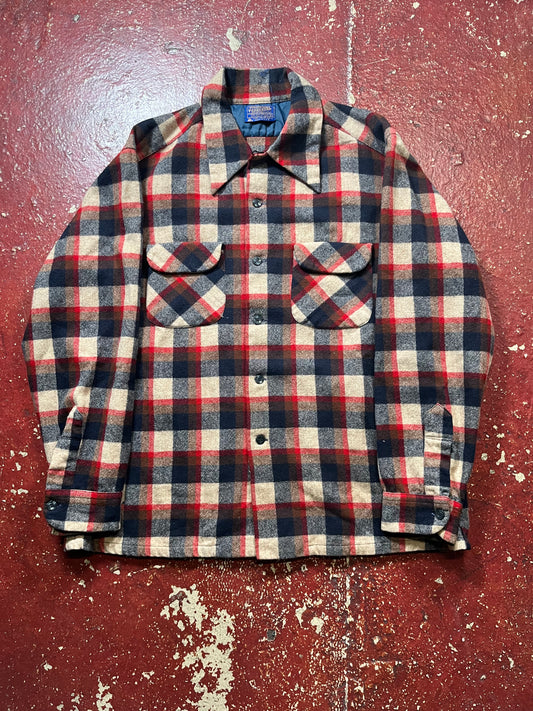 60s Pendleton Brown & Red Loop Collar Board Shirt