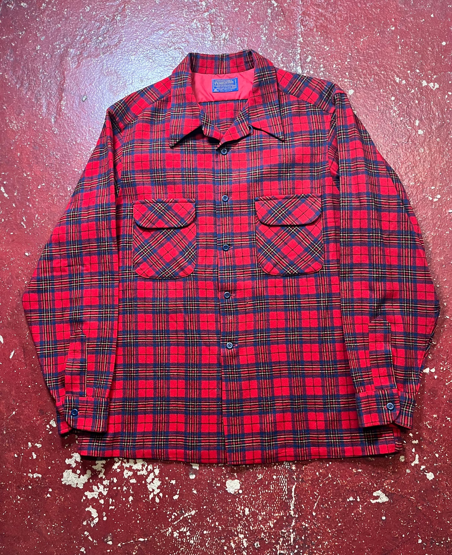 60s Pendleton Red & Blue Long Sleeve Board Shirt