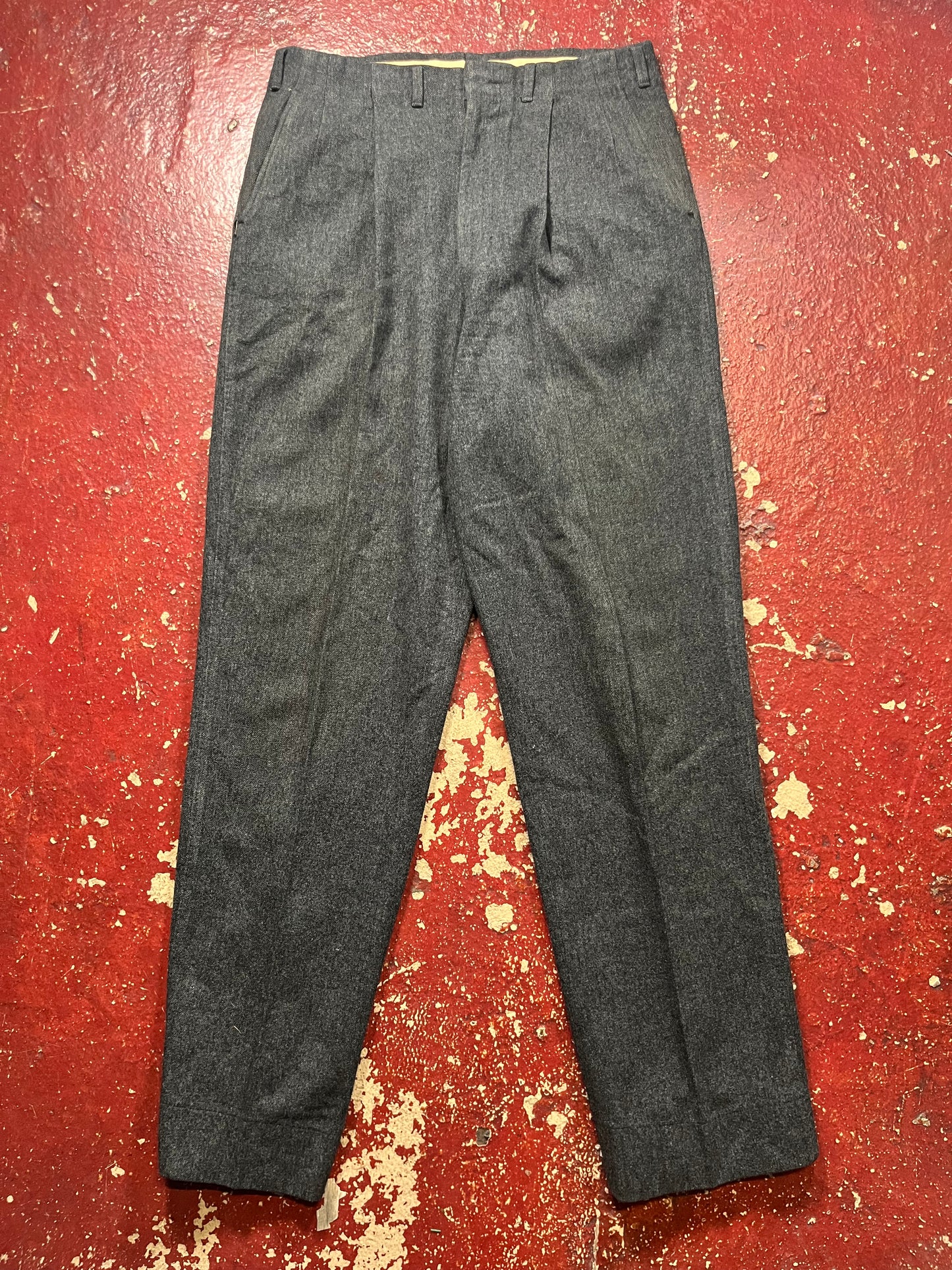 50s Drop Loop Black Wool Pants