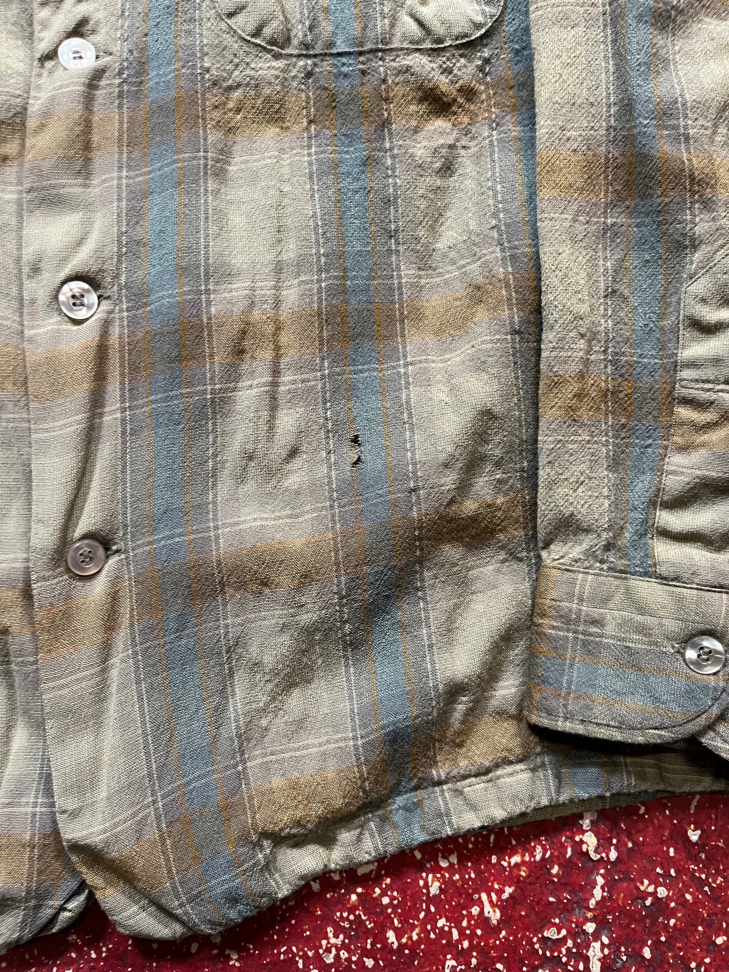 50s/60s Pendleton Green & Brown Loop Collar Long Sleeve Shirt