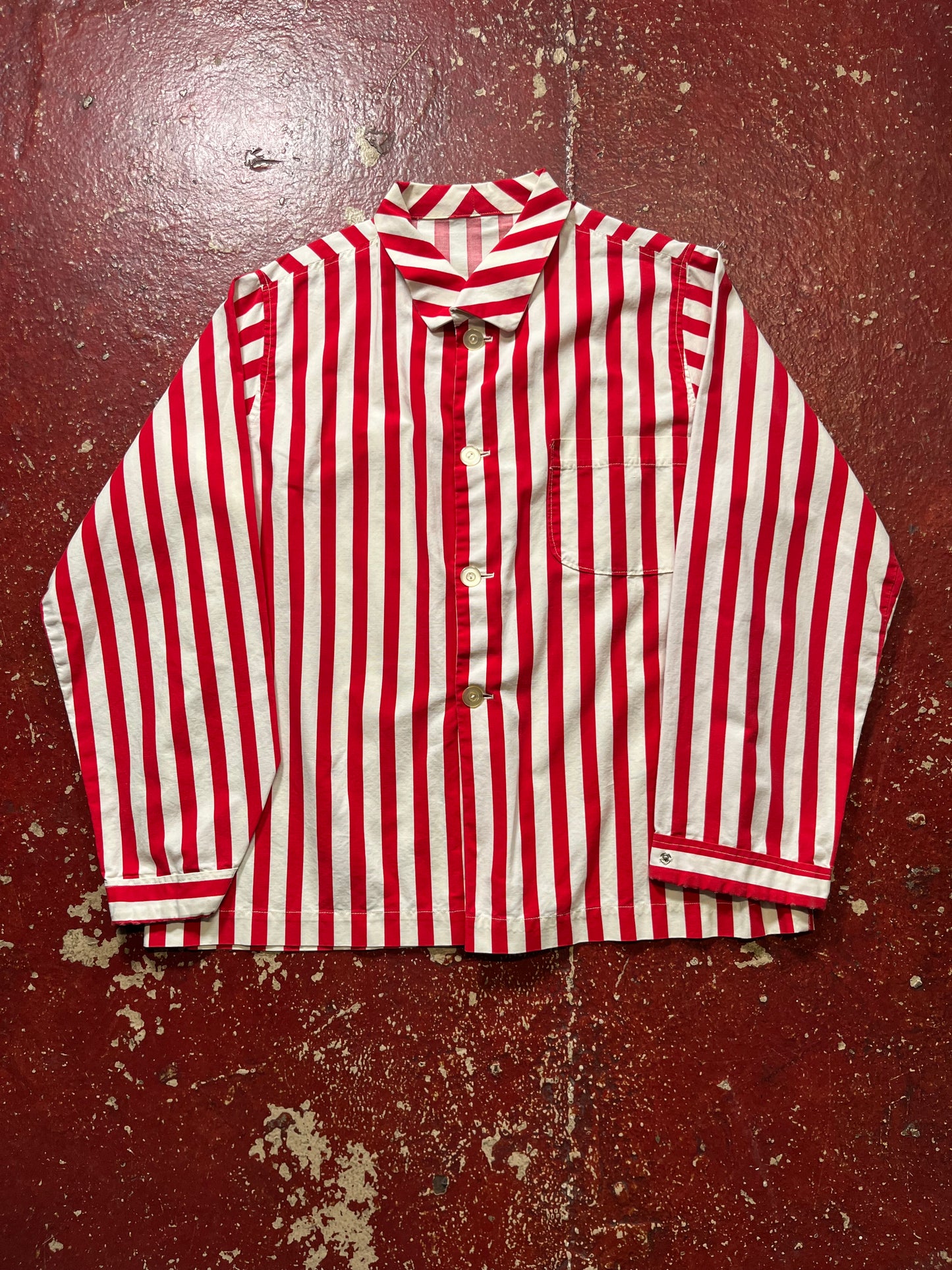 50s/60s Red & White Long Sleeve Button Up Shirt