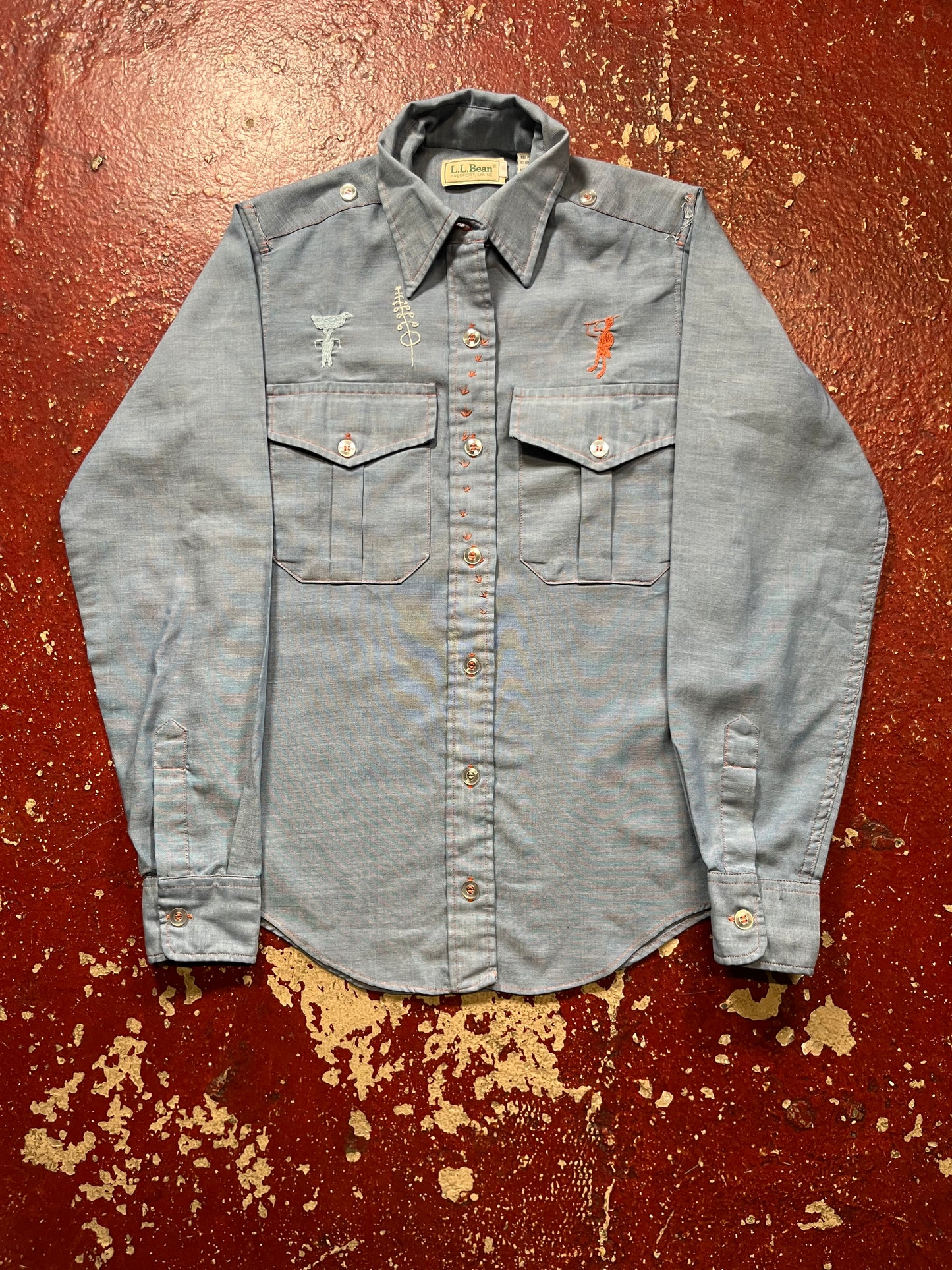 80s/90s LL Bean Cave Drawings Chambray Long Sleeve Shirt