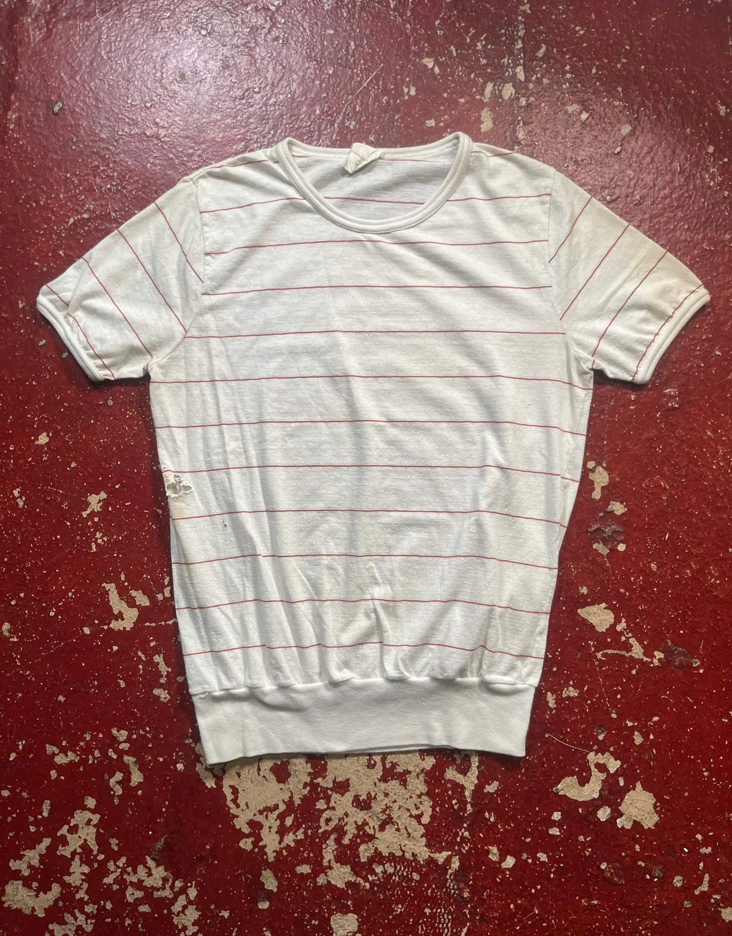 70s White & Red Striped Tapered Shirt