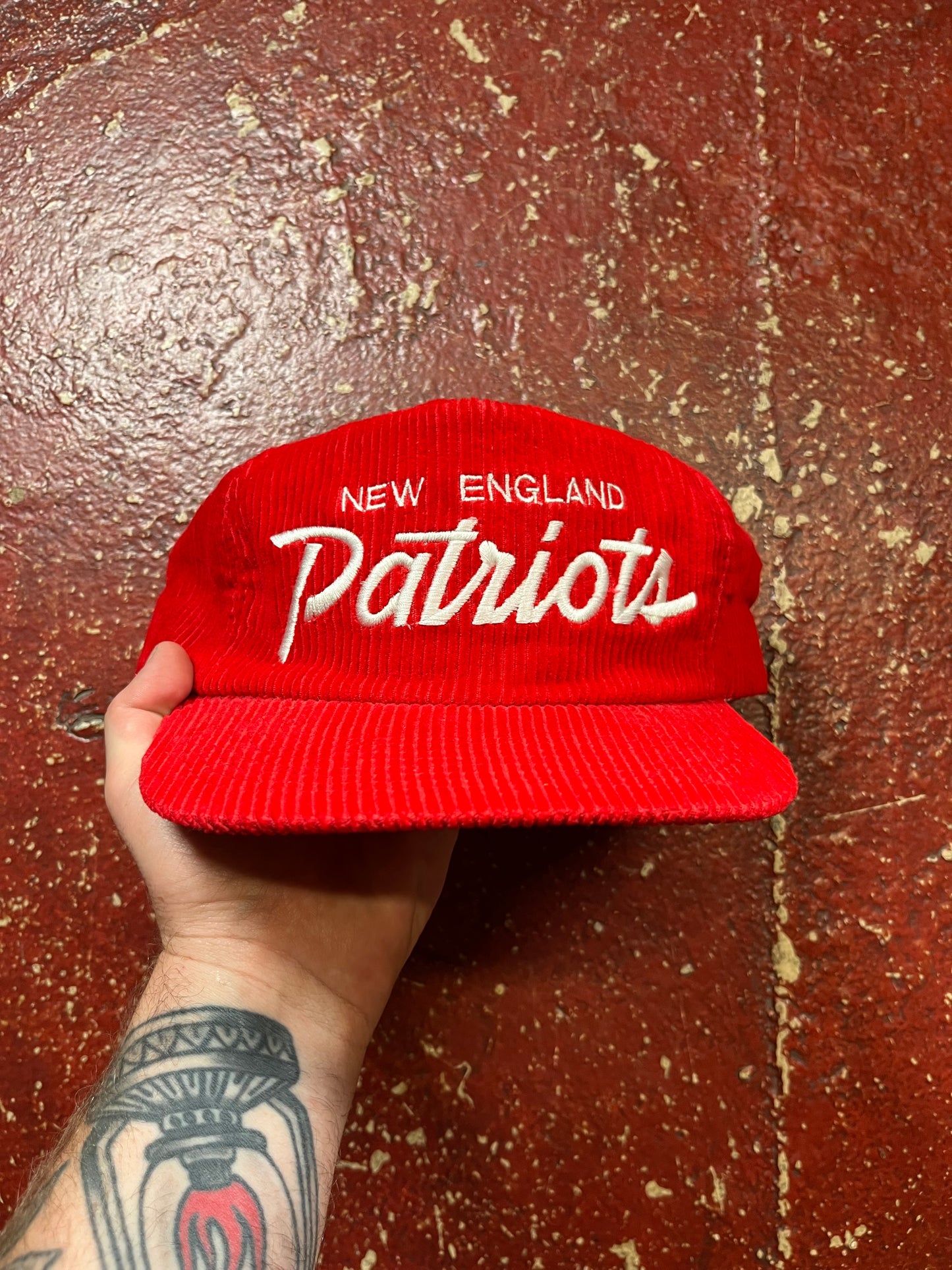 90s Sports Specialities New England Patriots Corduroy Script Hat