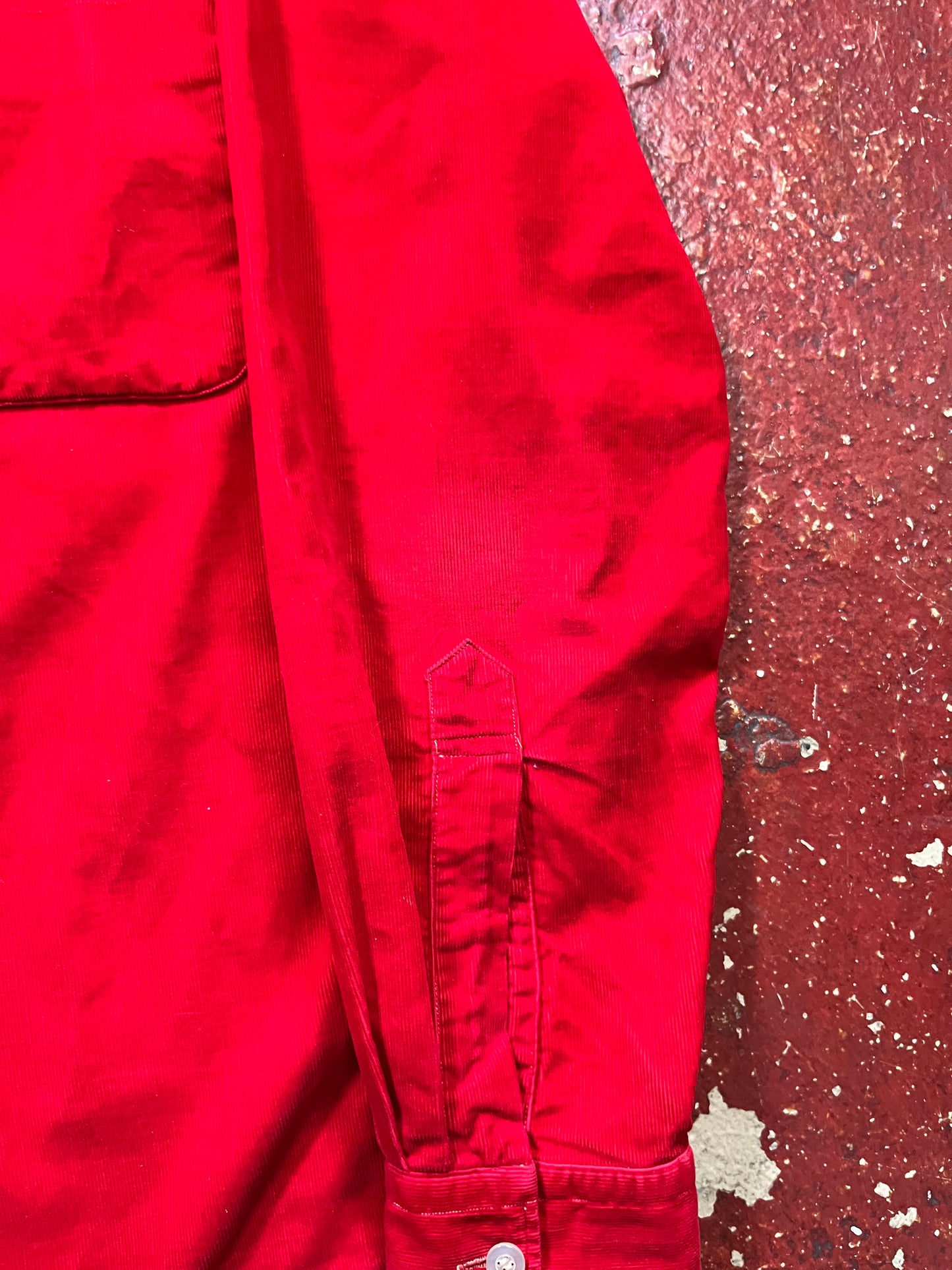 60s Gimbels Red Corduroy Loop Collar Long Sleeve Shirt