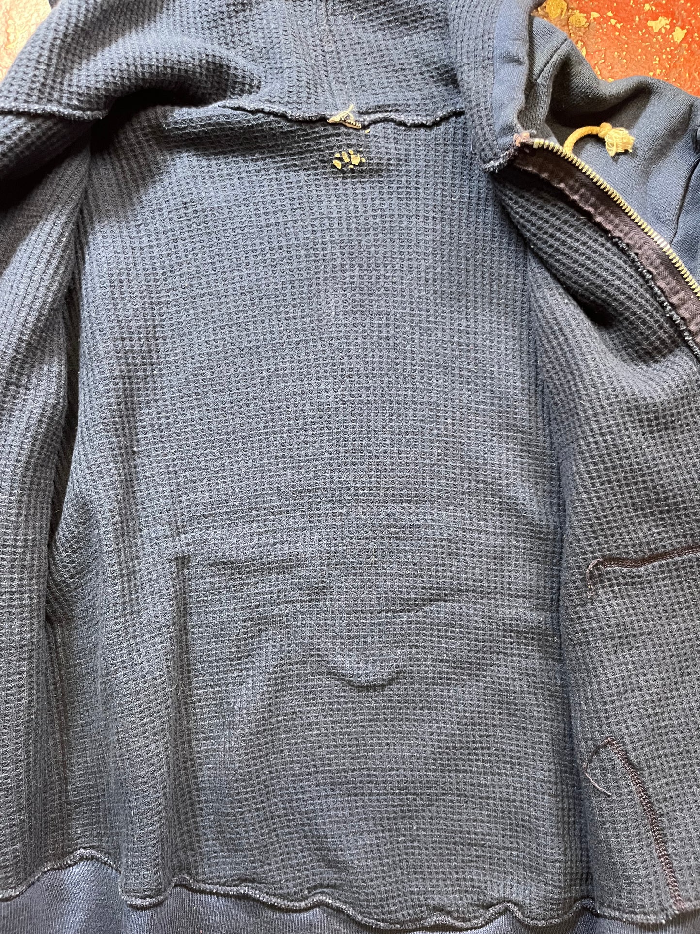 60s Thermal Lined Zip Up Blue Hoodie