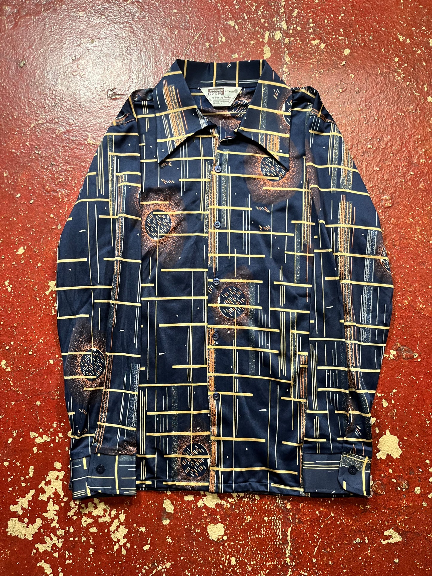70s Montgomery Ward Blue & Brown Long Sleeve Shirt