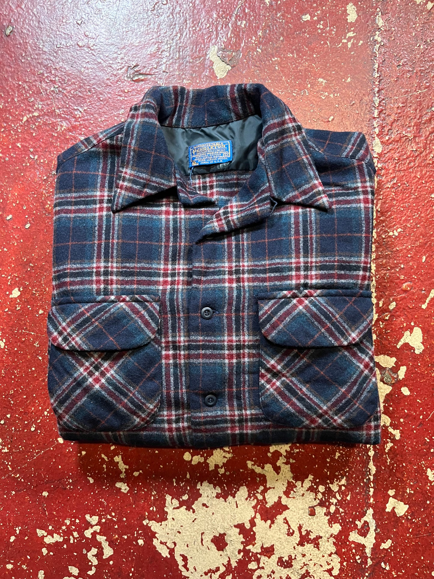60s Pendleton Blue & Red Loop Collar Board Shirt