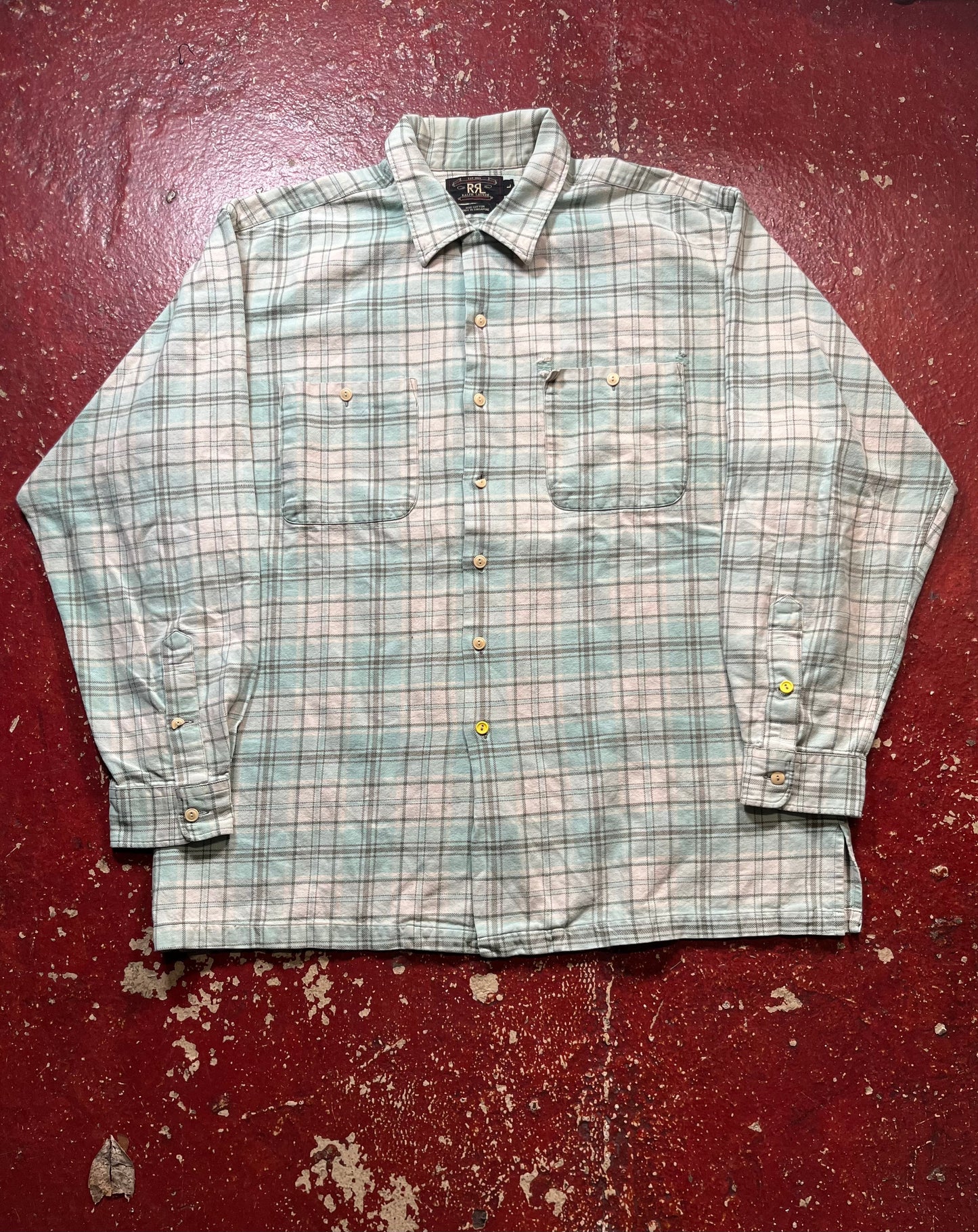 00s Double RL Green & White Flannel