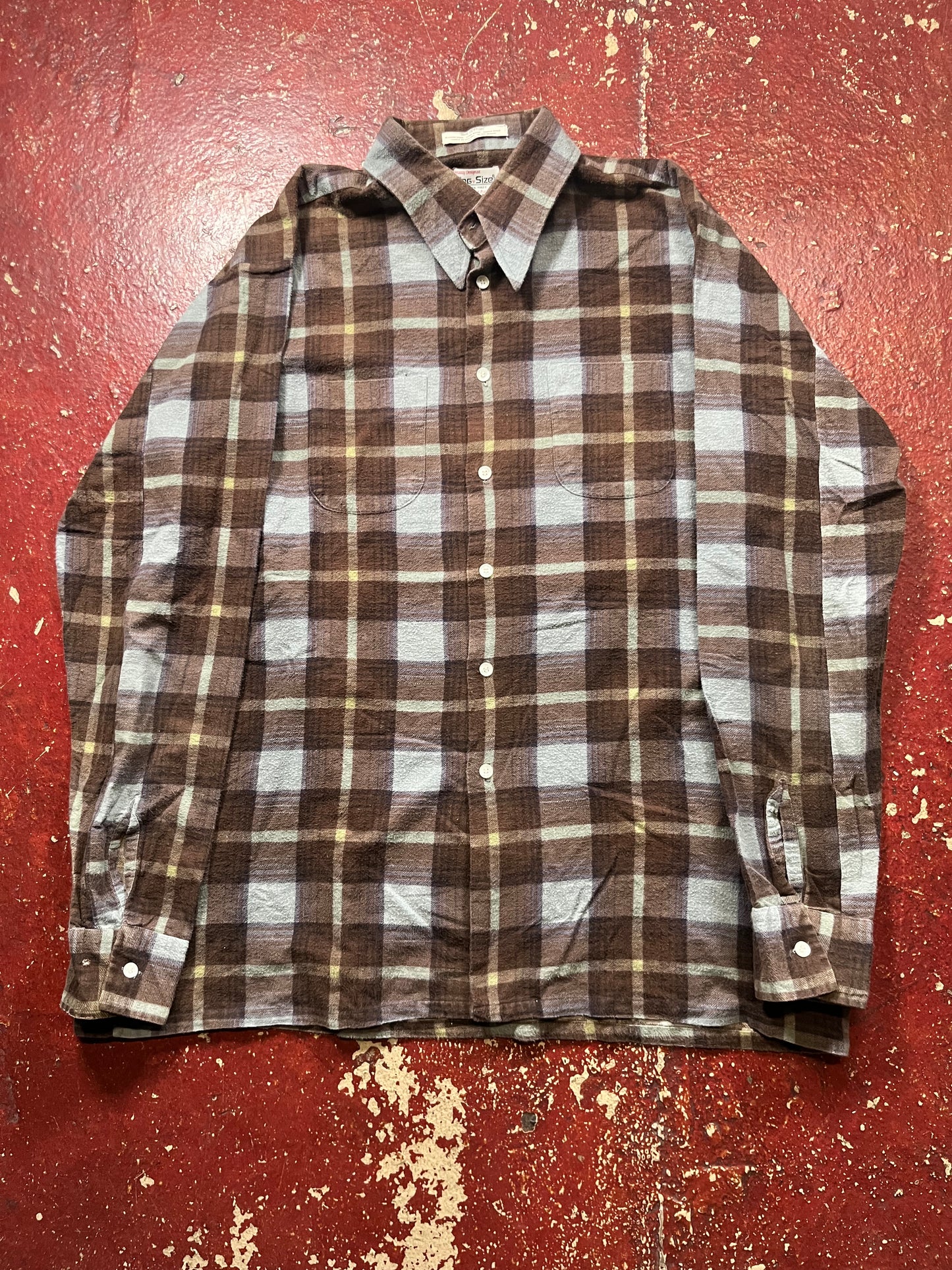 60s King Size Brown & Blue Flannel