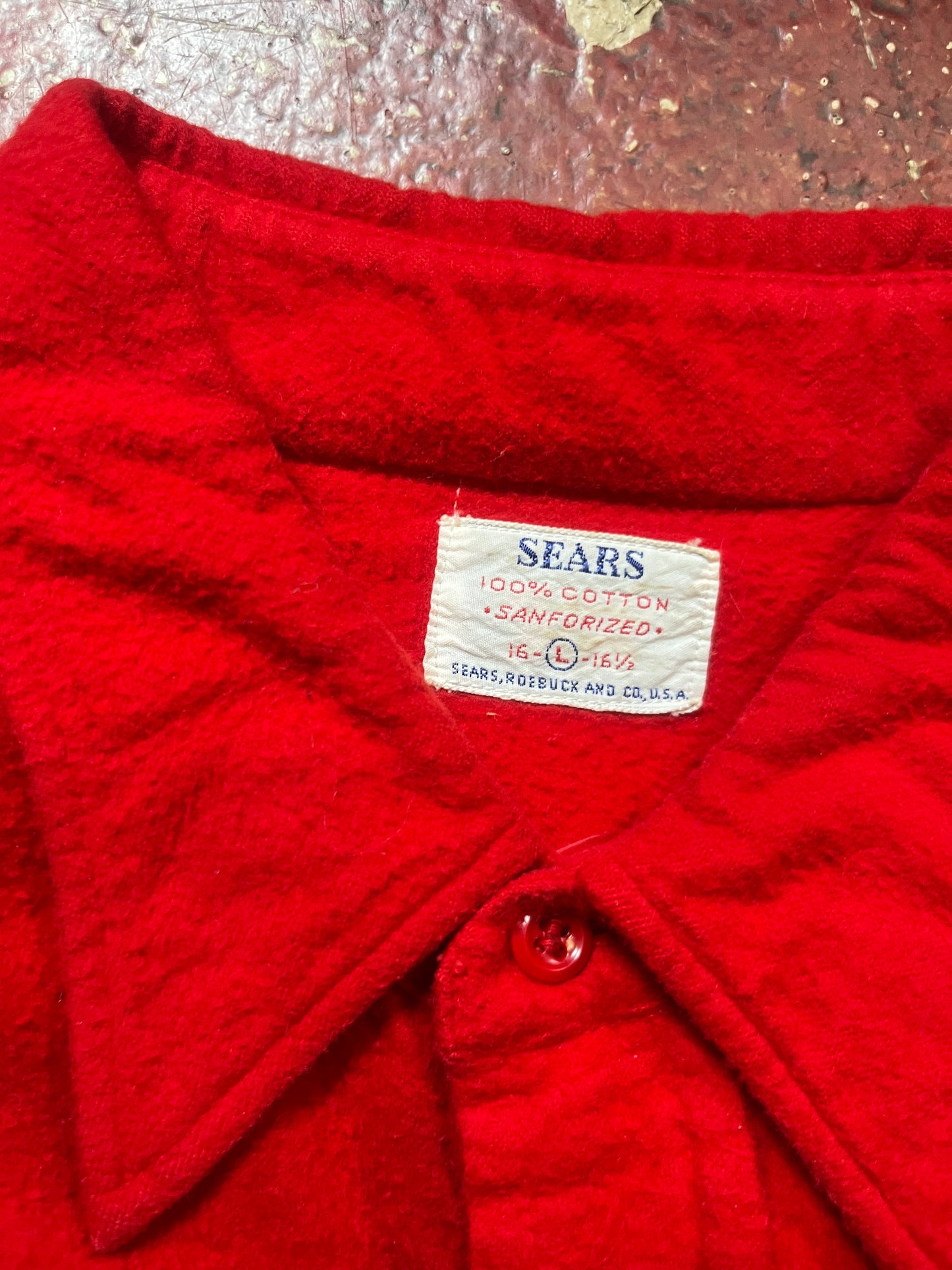 50s/60s Sears Red Cotton Long Sleeve Shirt