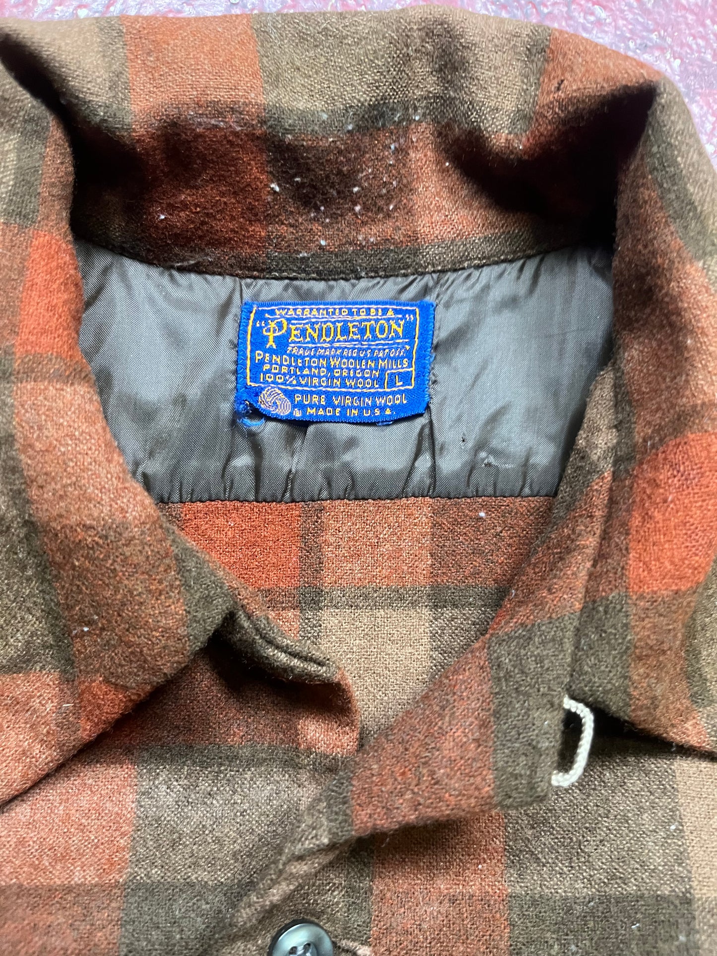 60s Pendleton Brown & Orange Loop Collar Flannel