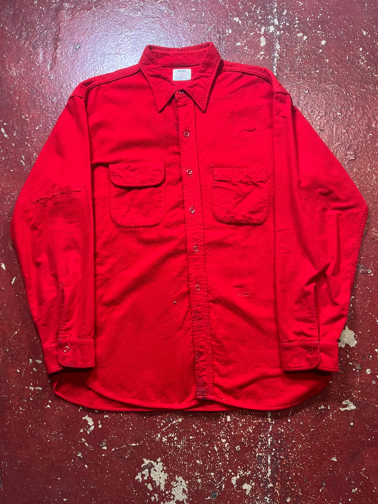 50s/60s Sears Red Cotton Long Sleeve Shirt