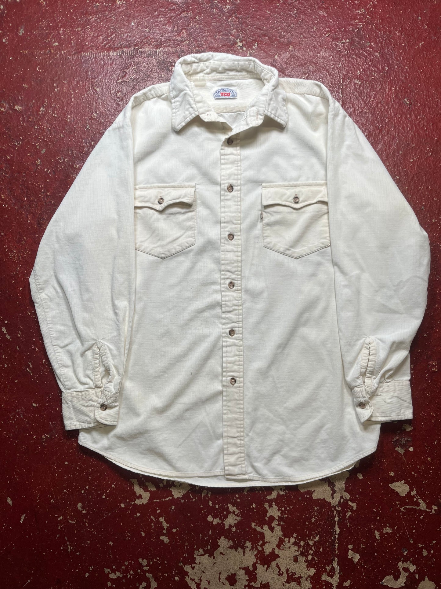 70s Levis White Corduroy Long Sleeve Button Up Shirt