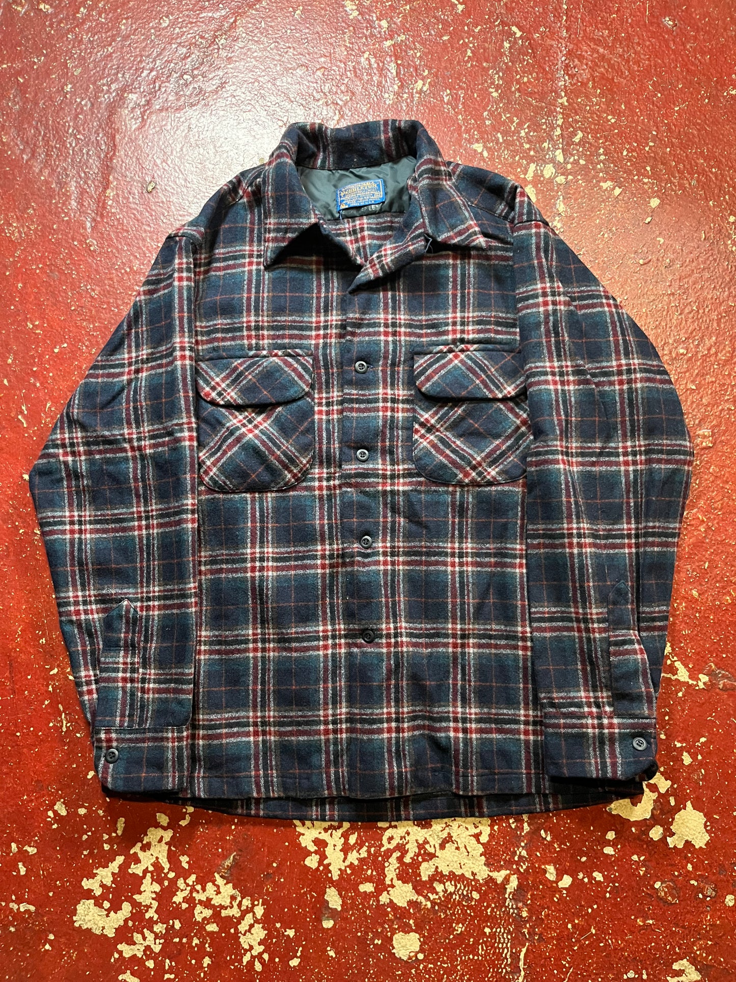 60s Pendleton Blue & Red Loop Collar Board Shirt