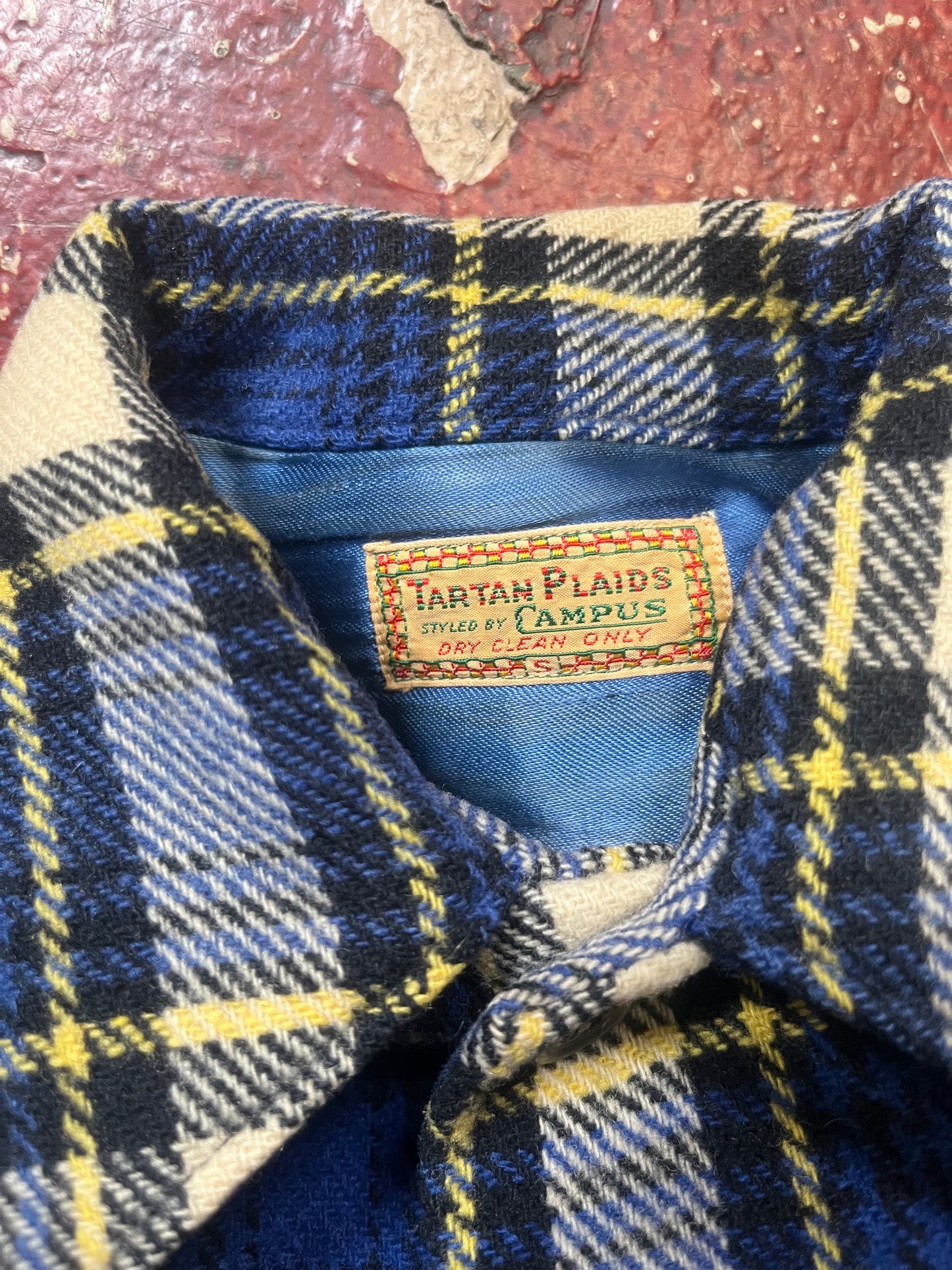 50s Campus Tartan Plaids Blue & Yellow Wool Flannel