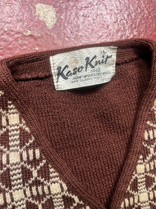 60s Kaso Knit Brown & Gold Cardigan