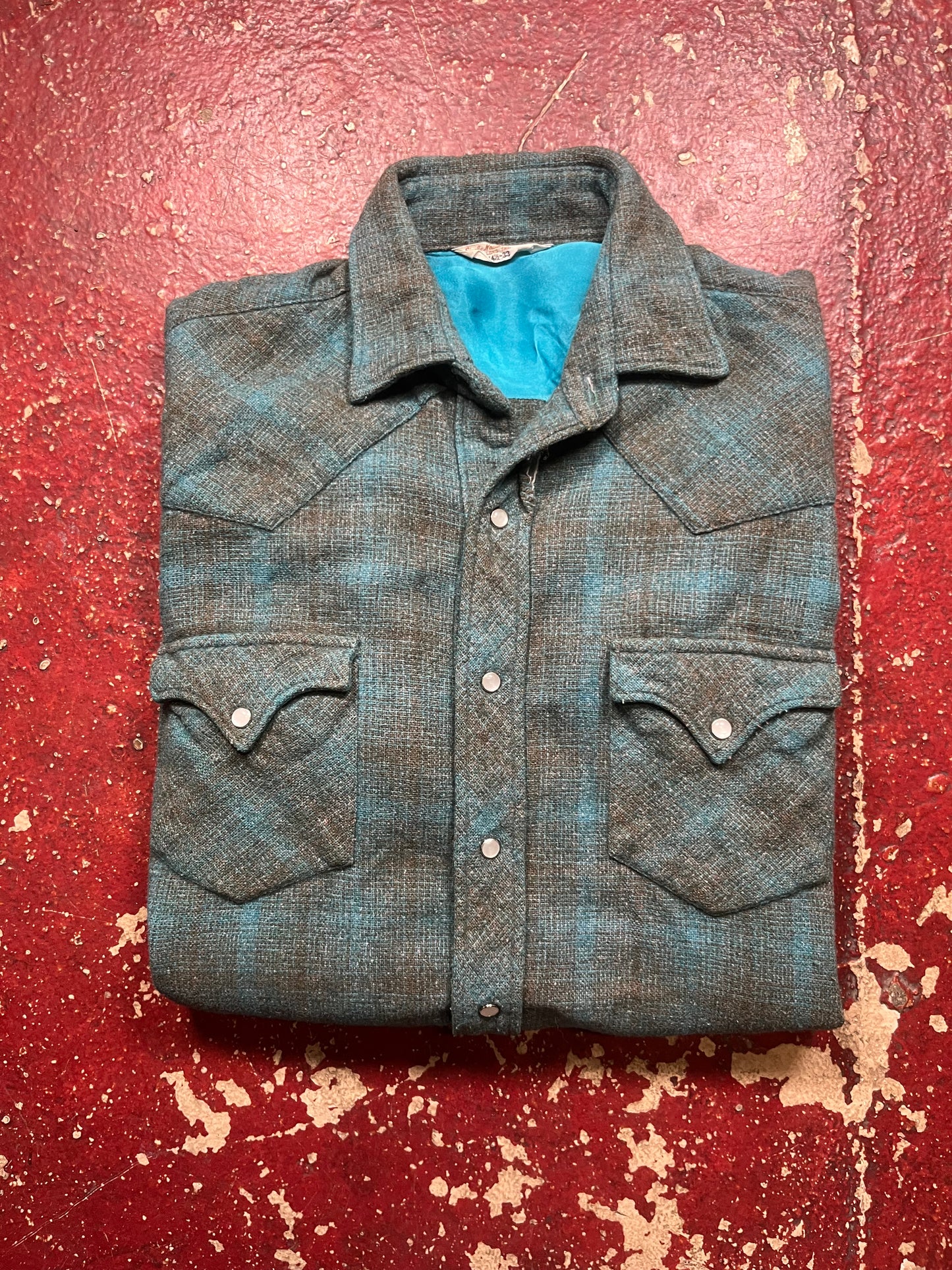 60s/70s Green & Blue Wool Pearl Snap Western Shirt