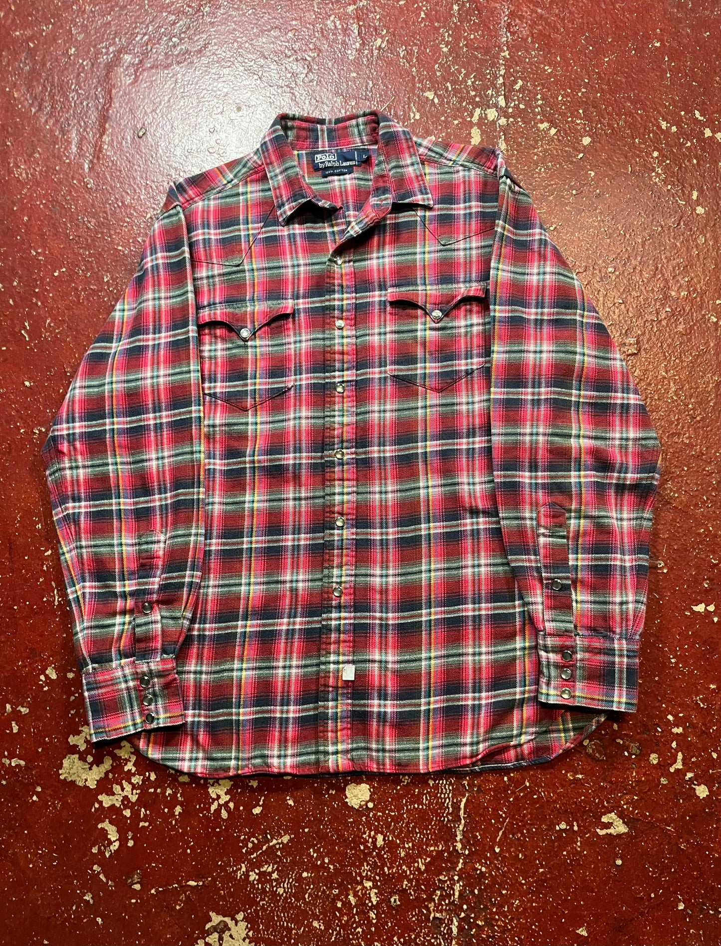 90s Polo Pink & Blue Western Pearl Snap Long Sleeve Shirt