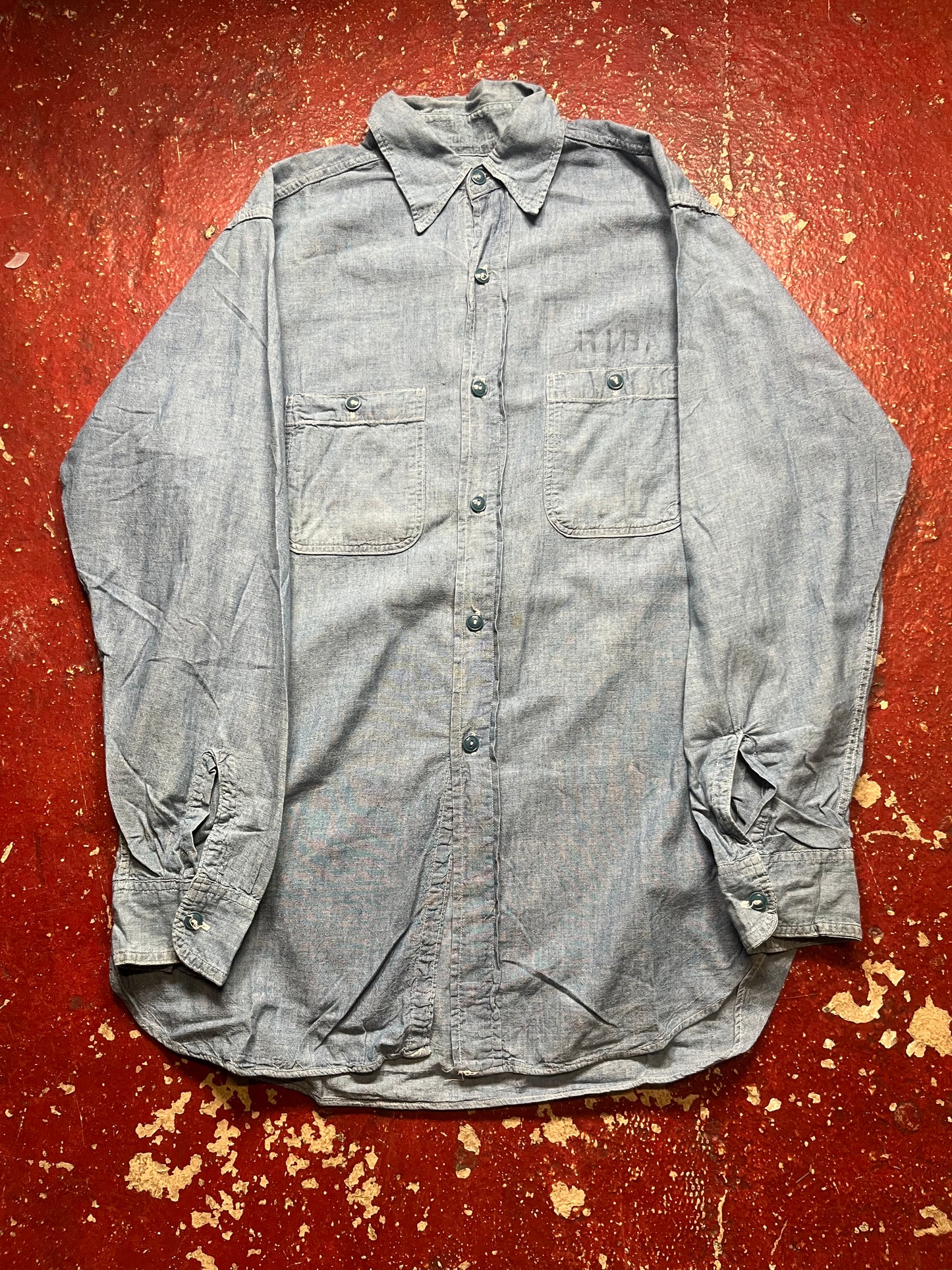 WW2 Stencil Chambray Long Sleeve Shirt