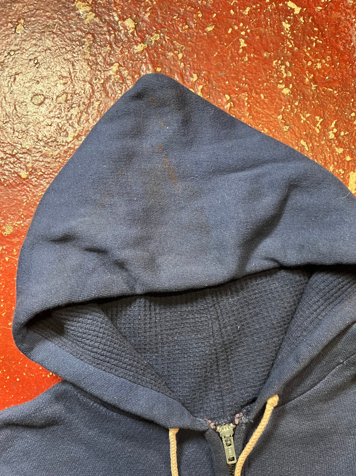 60s Thermal Lined Zip Up Blue Hoodie