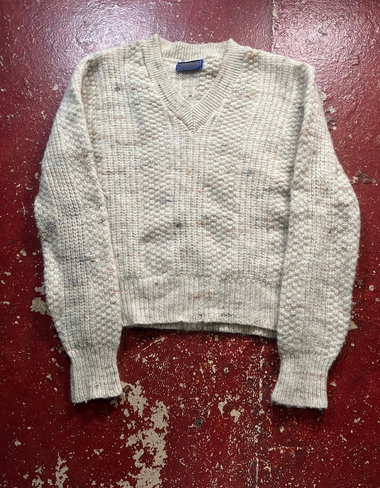 60s Pendleton White Vee Neck Sweater