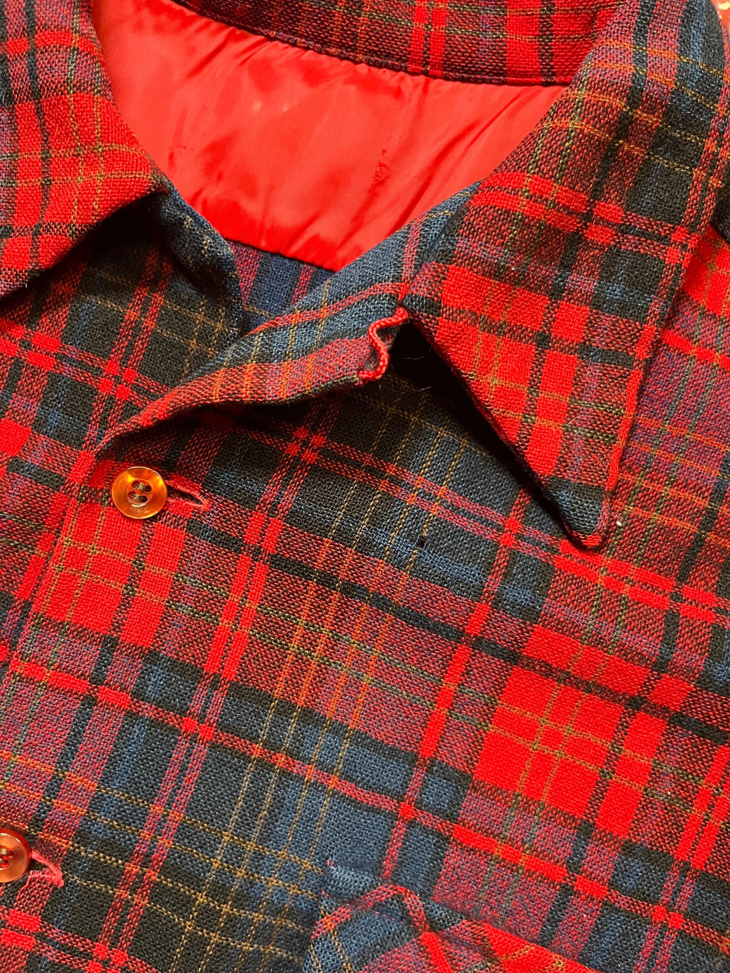 60s Blue & Red Loop Collar Long Sleeve Shirt