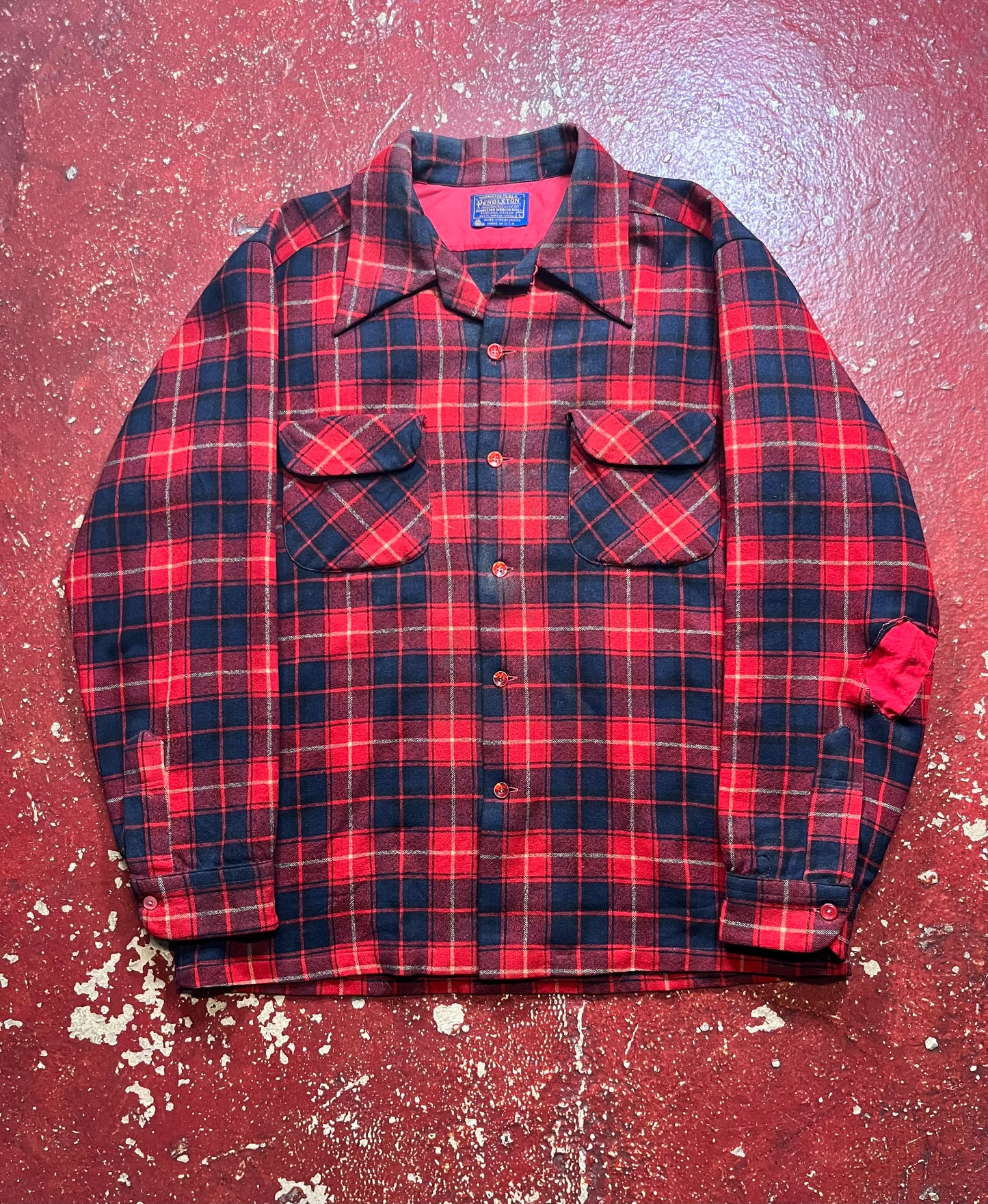 60s Pendleton Red & Blue Loop Collar Board Shirt