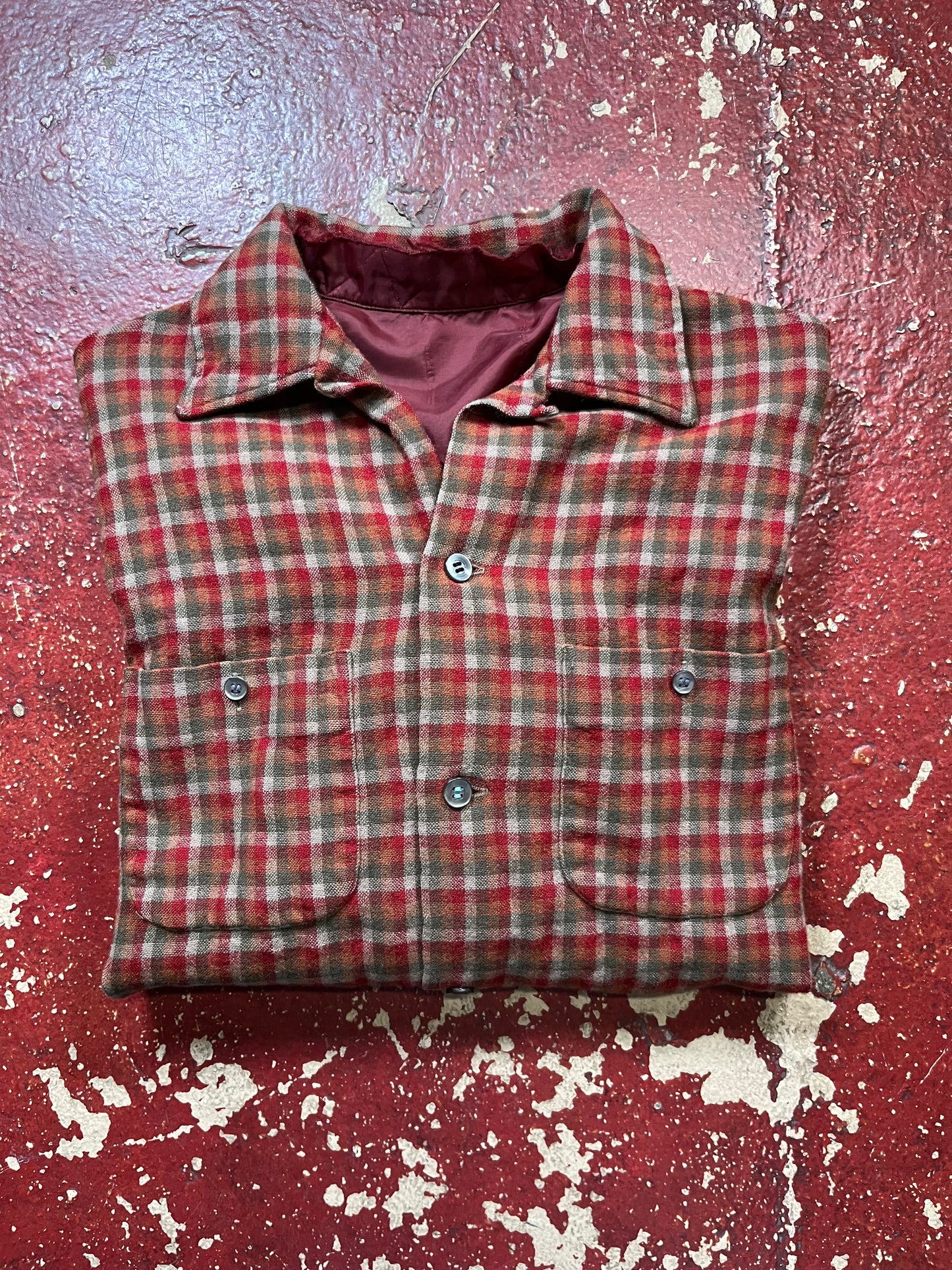 60s Orange & Red Loop Collar Flannel
