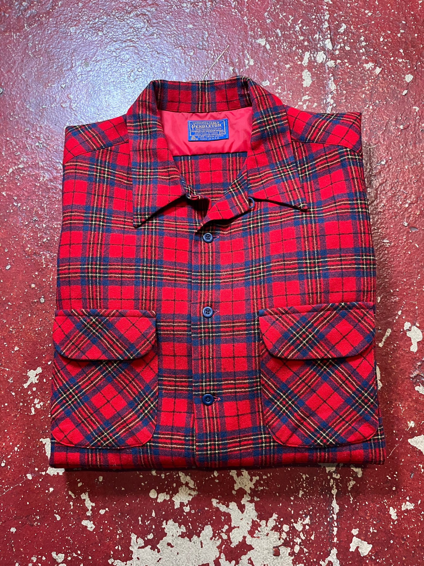 60s Pendleton Red & Blue Long Sleeve Board Shirt