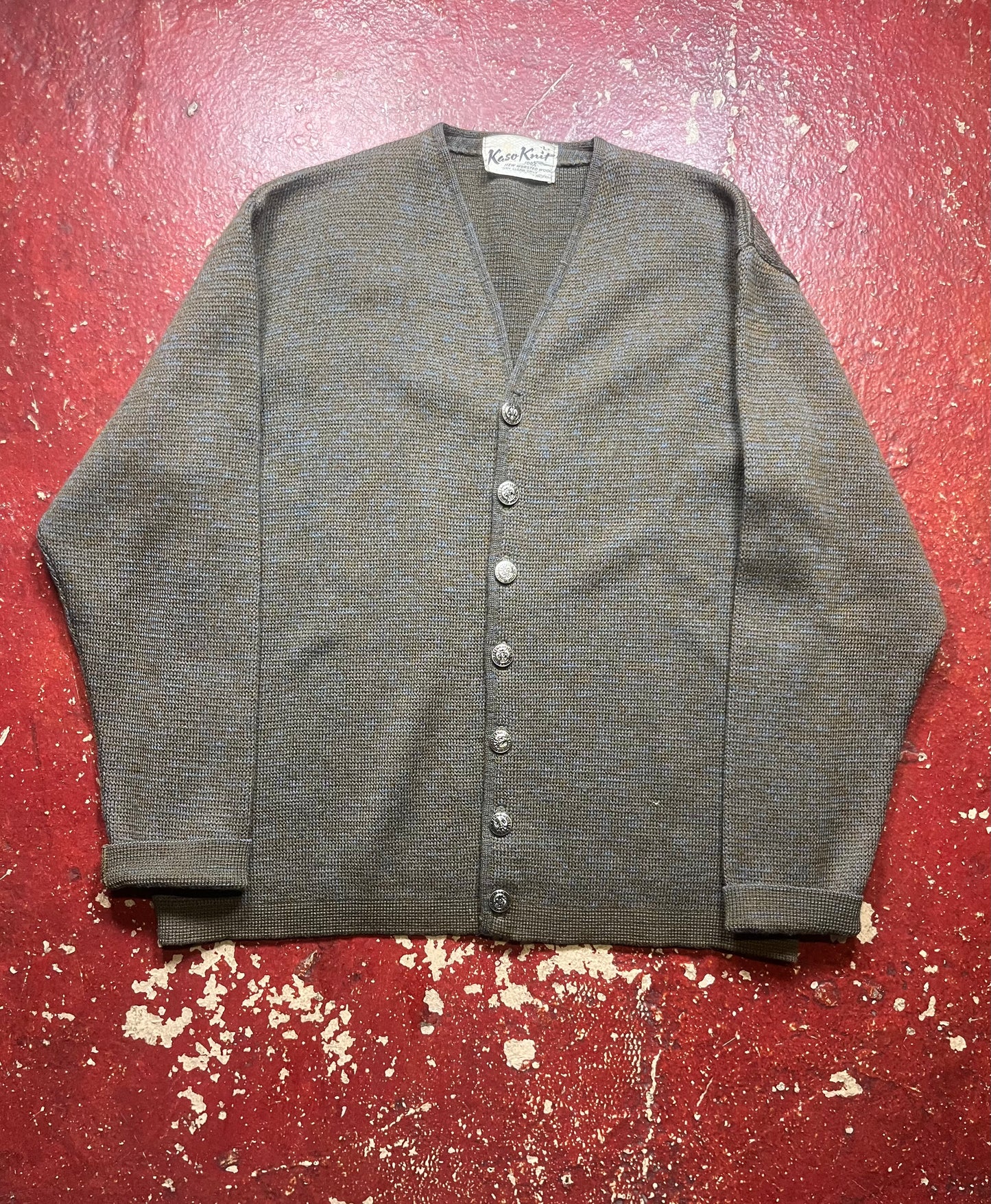 60s Kaso Knit Green Wool Cardigan