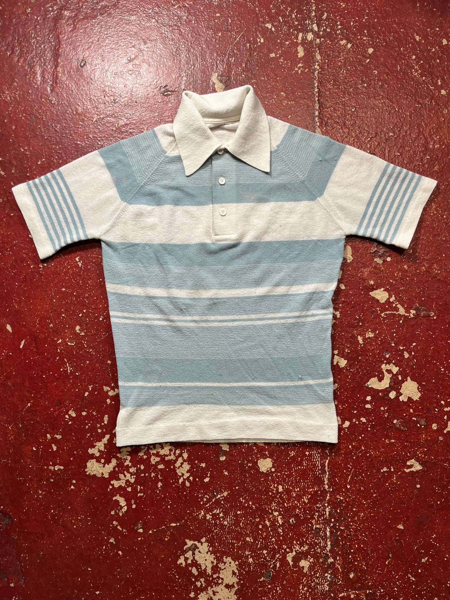 70s Blue & White Striped Polo