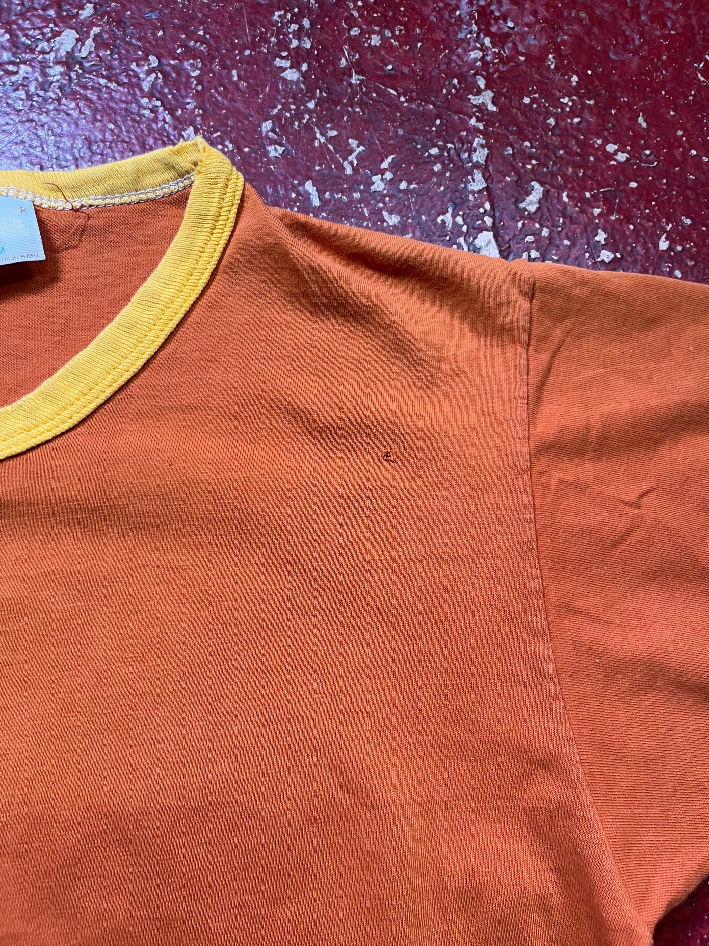 70s Russell Orange & Yellow Vee Neck Ringer Tee