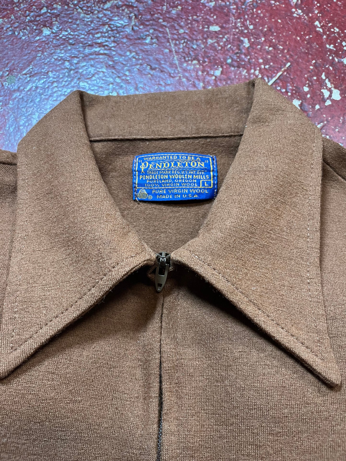 60s/70s Pendleton Brown Quarter Zip Up Long Sleeve Shirt