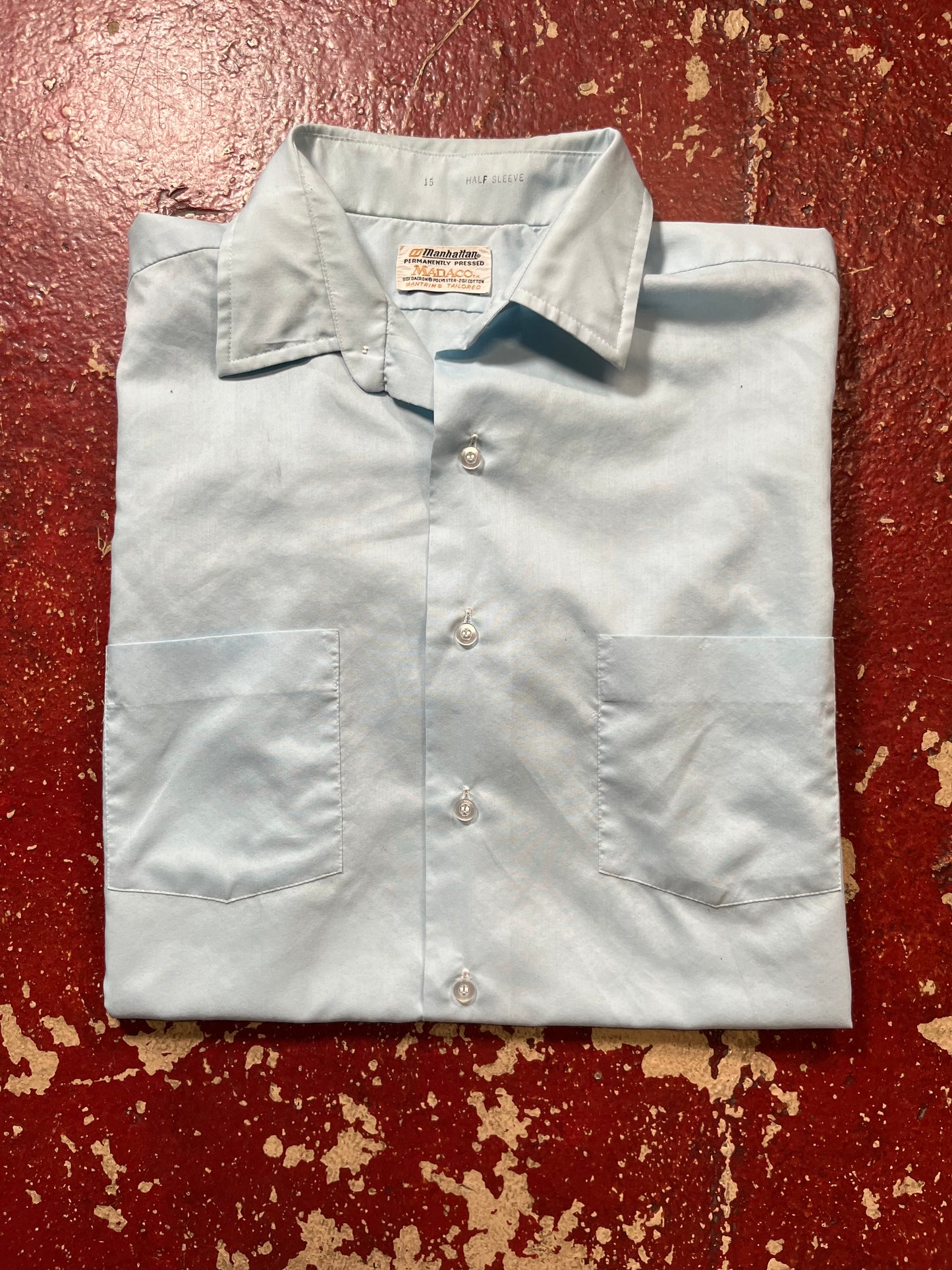 70s Manhattan Blue Short Sleeve Button Up