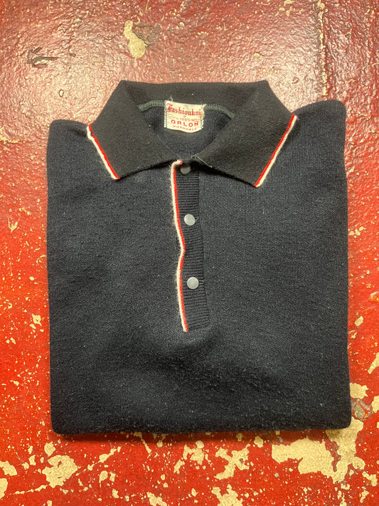 60s Fashionknit Orlon Black Polo Shirt