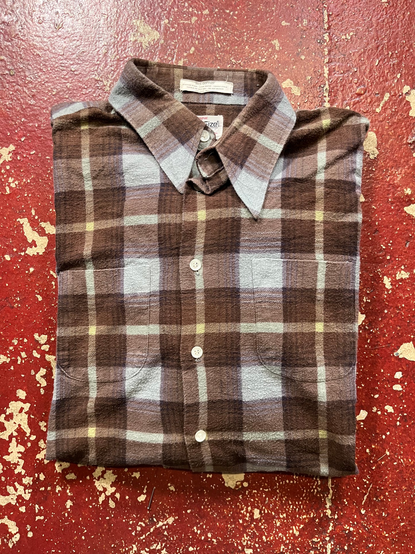 60s King Size Brown & Blue Flannel