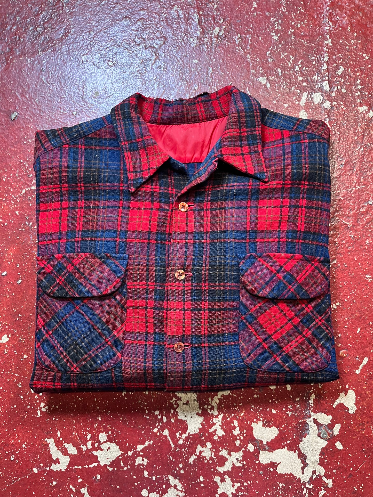 60s Blue & Red Loop Collar Long Sleeve Shirt