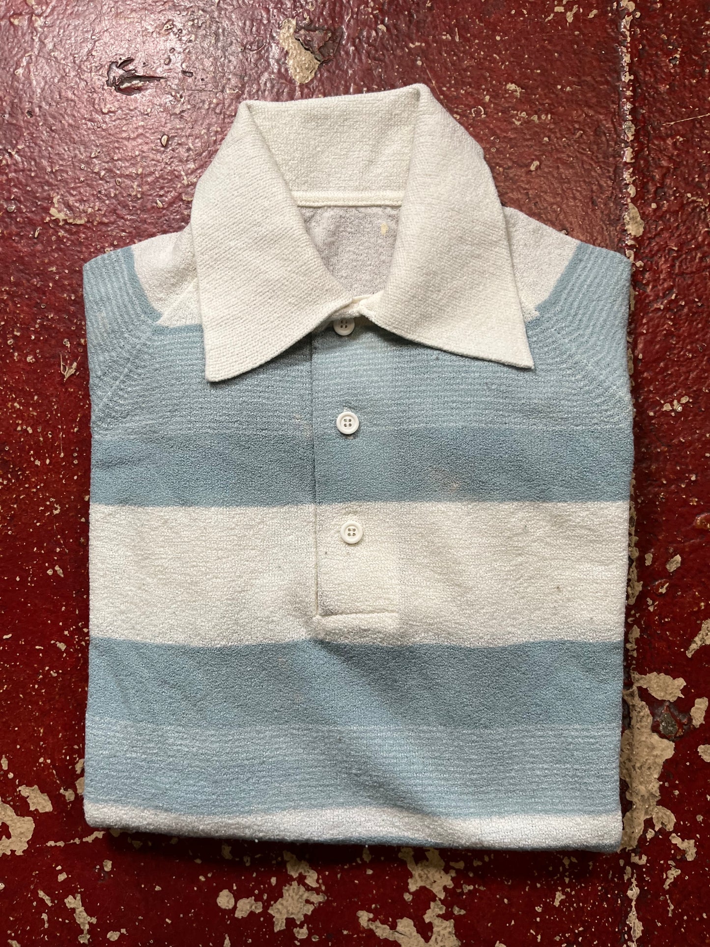 70s Blue & White Striped Polo