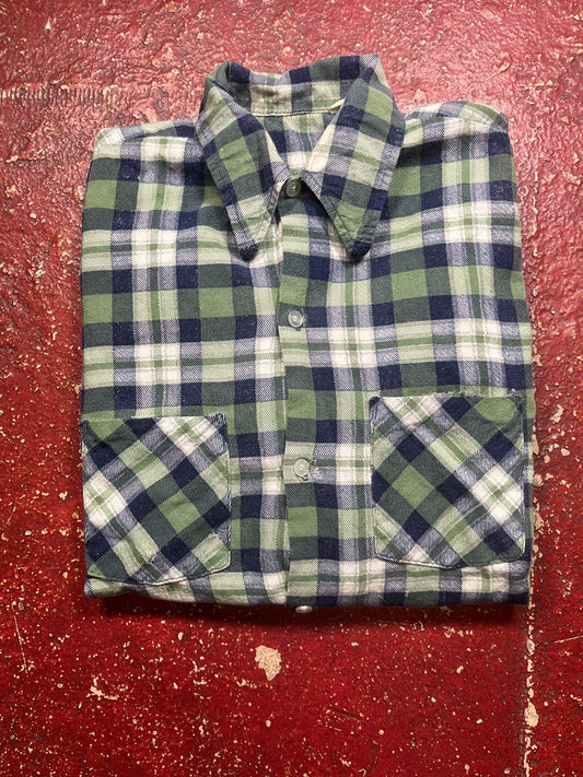 70s Cotton Green & Blue Flannel