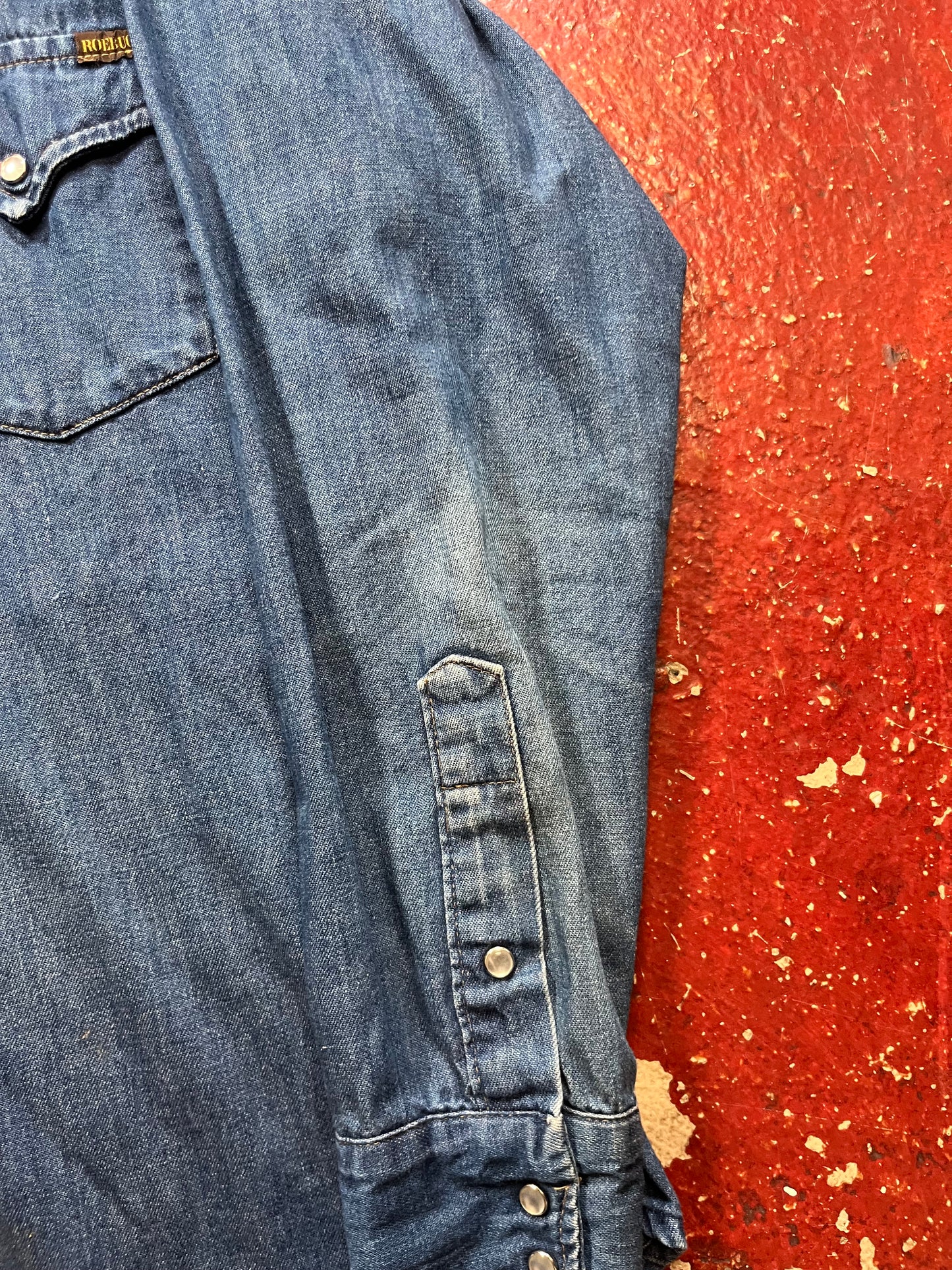70s Roebucks Western Pearl Snap Denim Long Sleeve Shirt