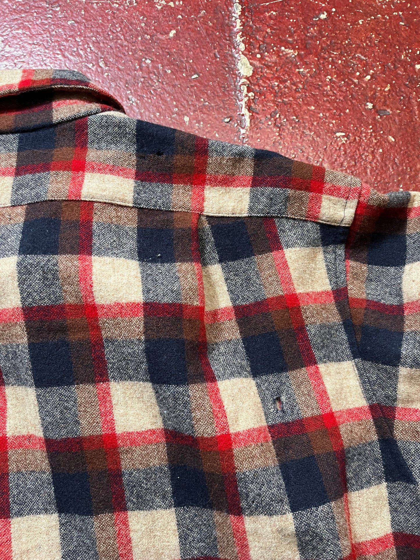 60s Pendleton Brown & Red Loop Collar Board Shirt